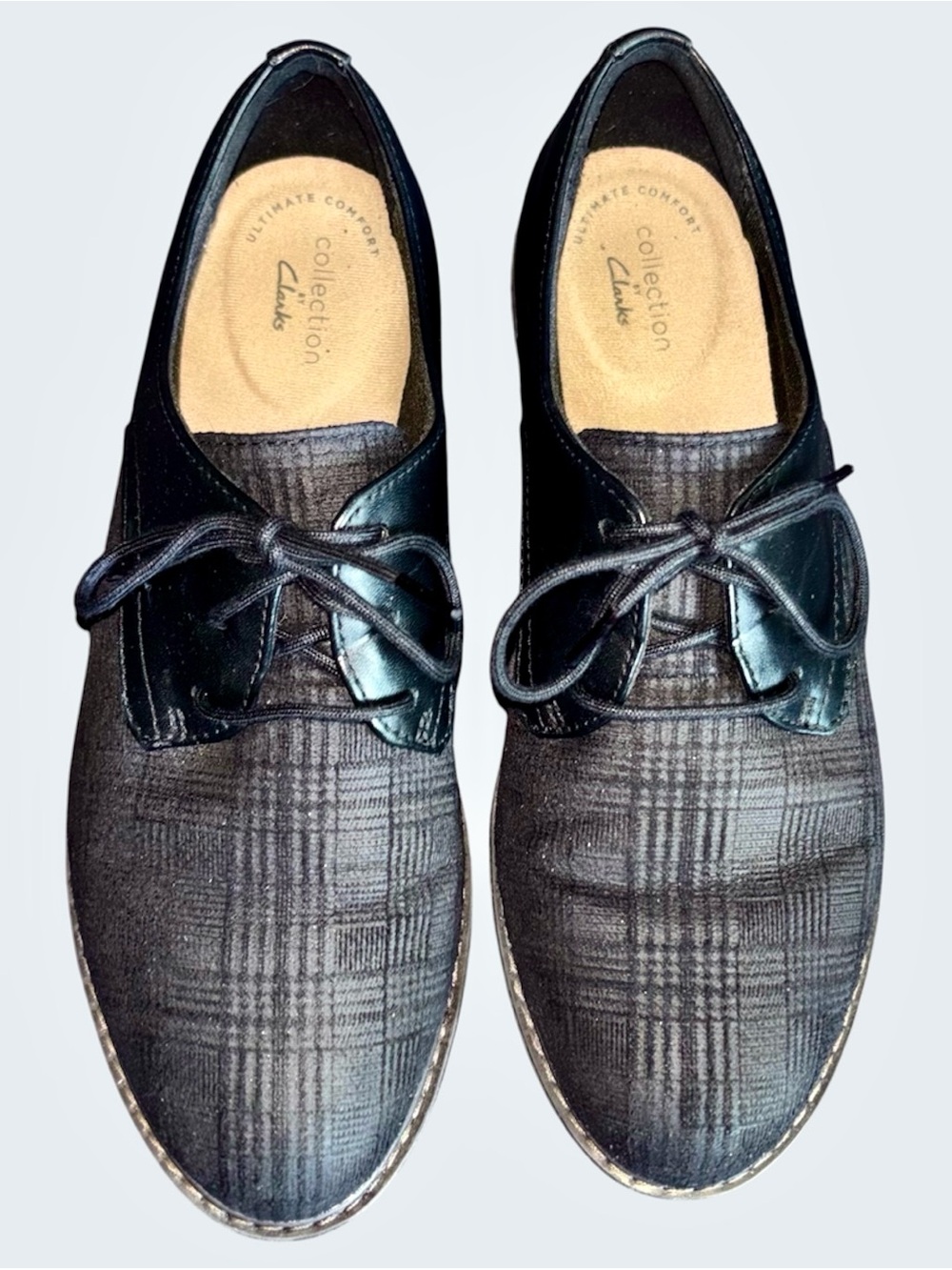 Clarks Collection Women’s 8.5 Black Plaid Platform Oxford Lace Up Shoes